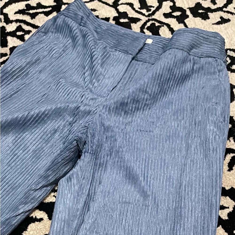 Massimo Dutti Blue Wide-Leg Pleated Pants